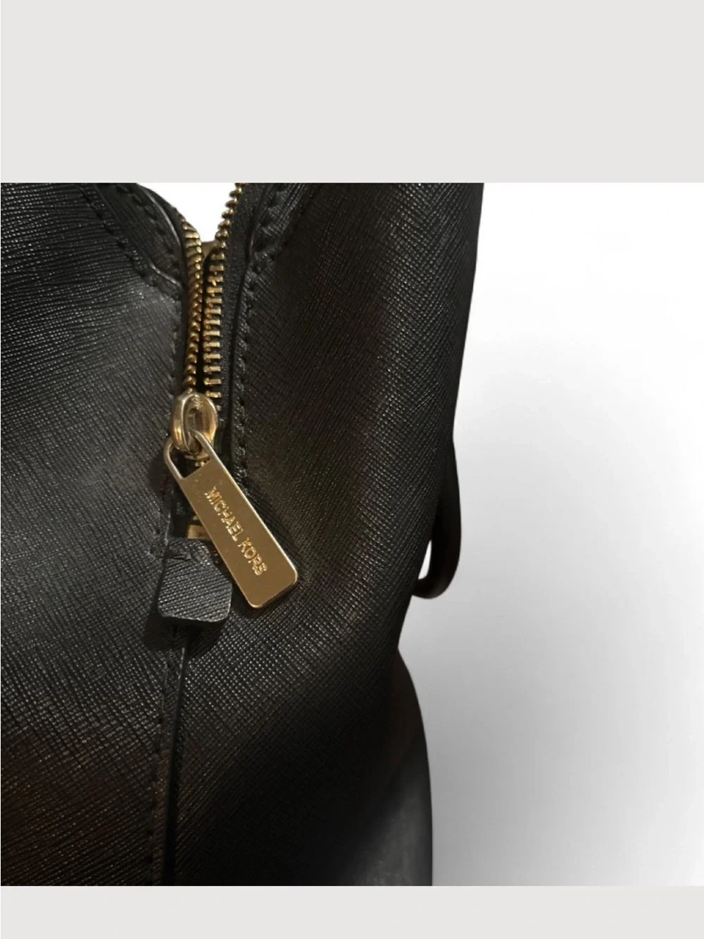 Michael Kors Black Saffiano Leather Zip Tote with Gold Hardware